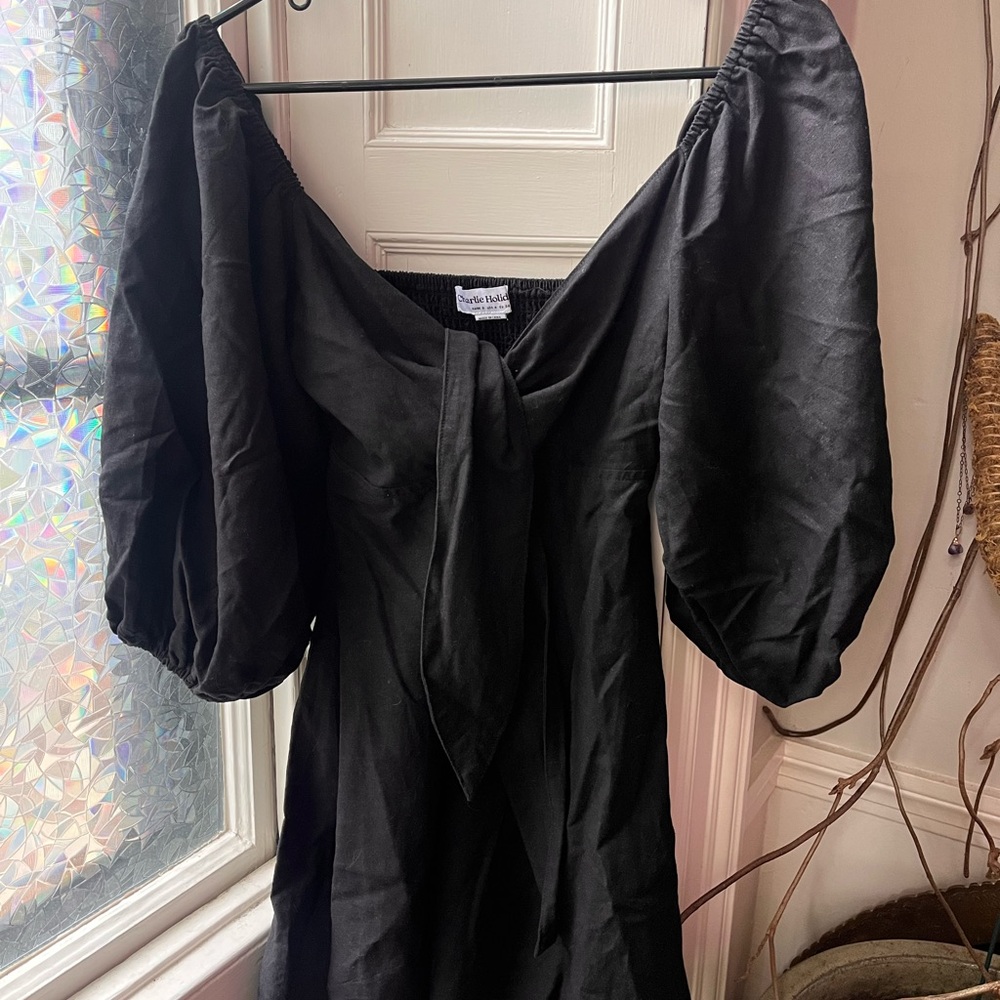 Charlie Holiday Black Front Tie Dress